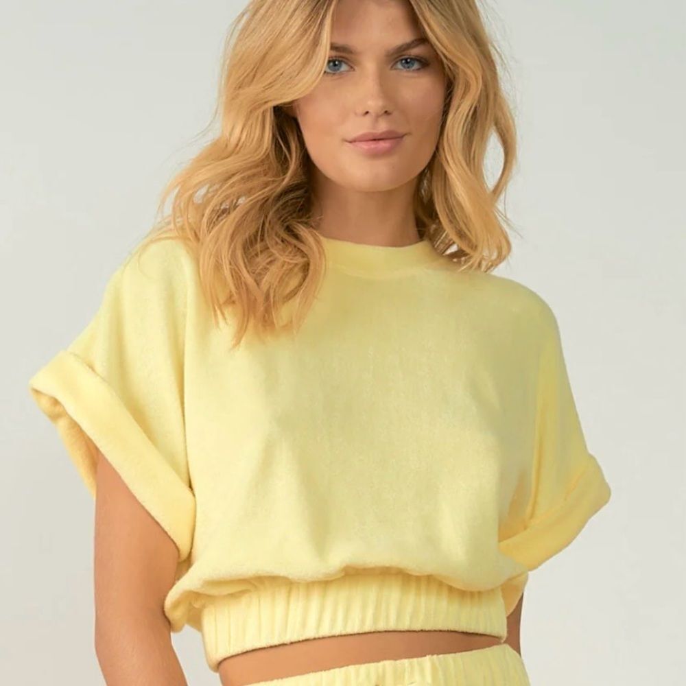 Elan Lenon Custard Yellow Cropped Terry Top Beach Top M